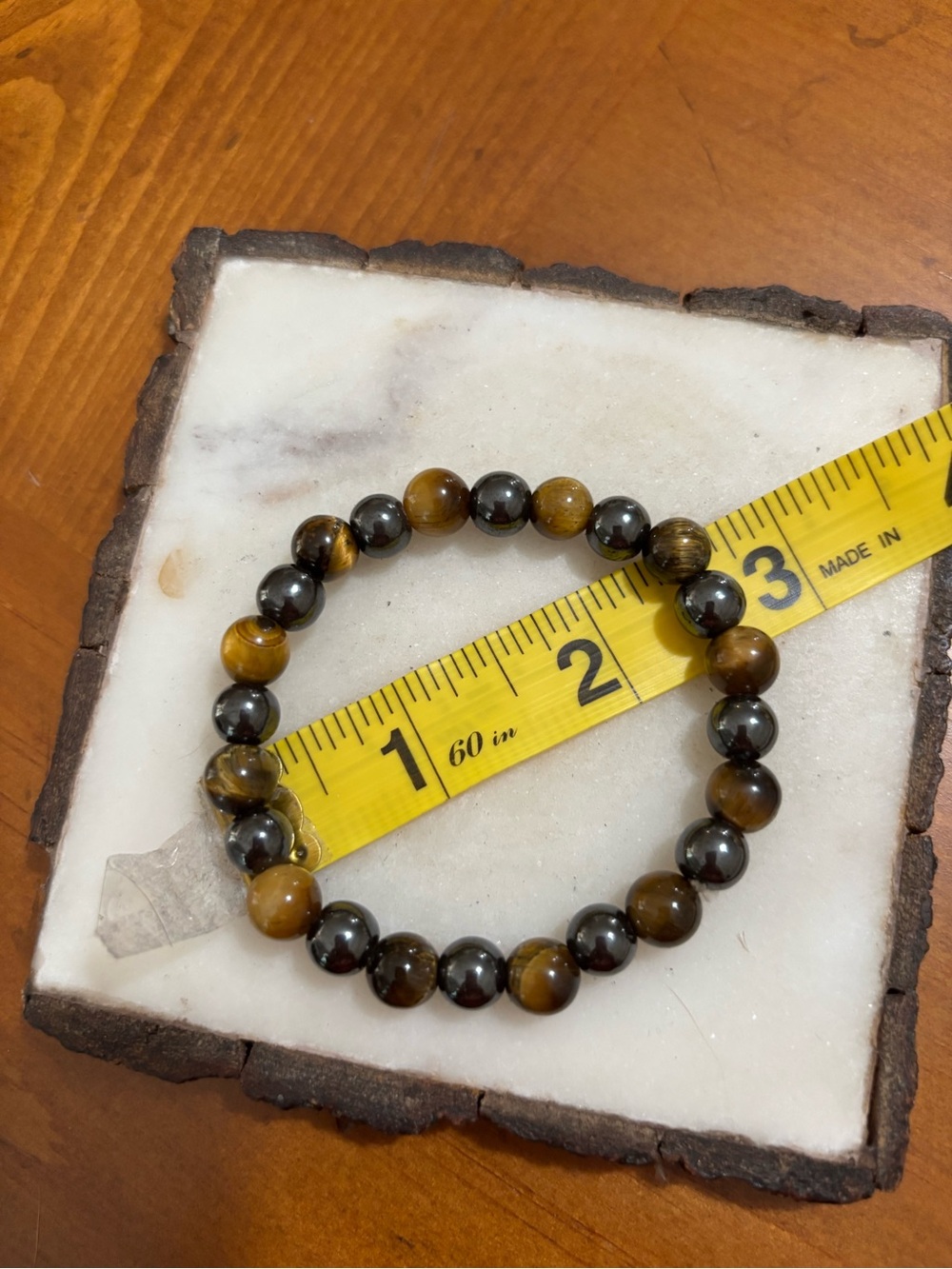 Tiger Eye and Hematite Bead Stretch Bracelet - Brown & Gray - Picture 2 of 5